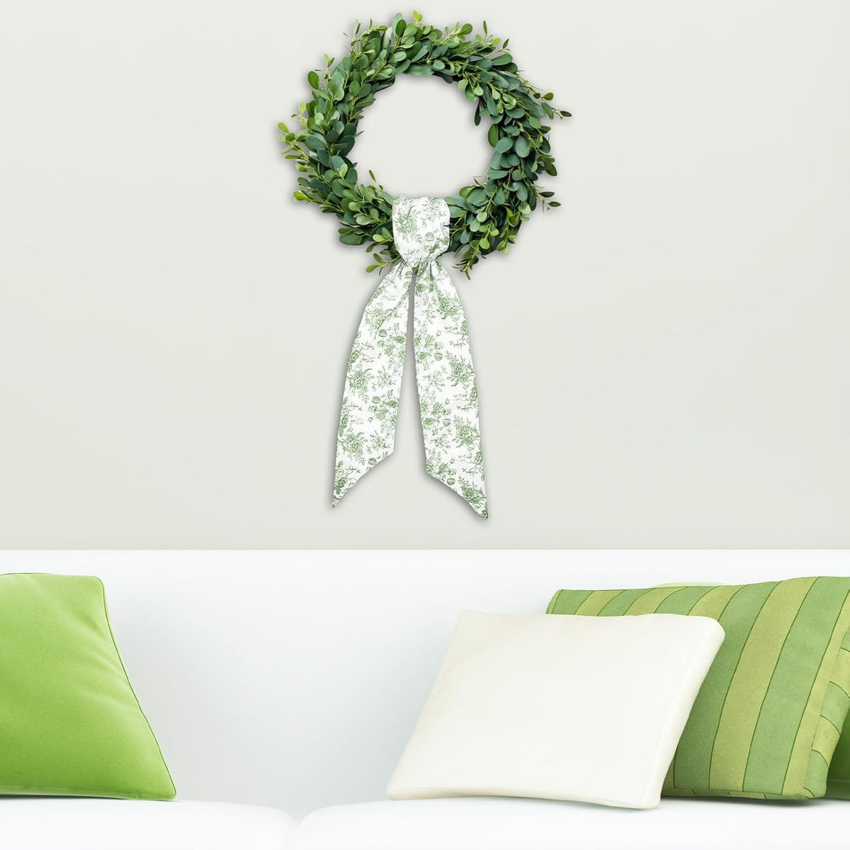 Whaline Green Flower Wreath Sash - Chinoiserie Floral Garland Ribbon for Holiday Decor | 2 Pcs