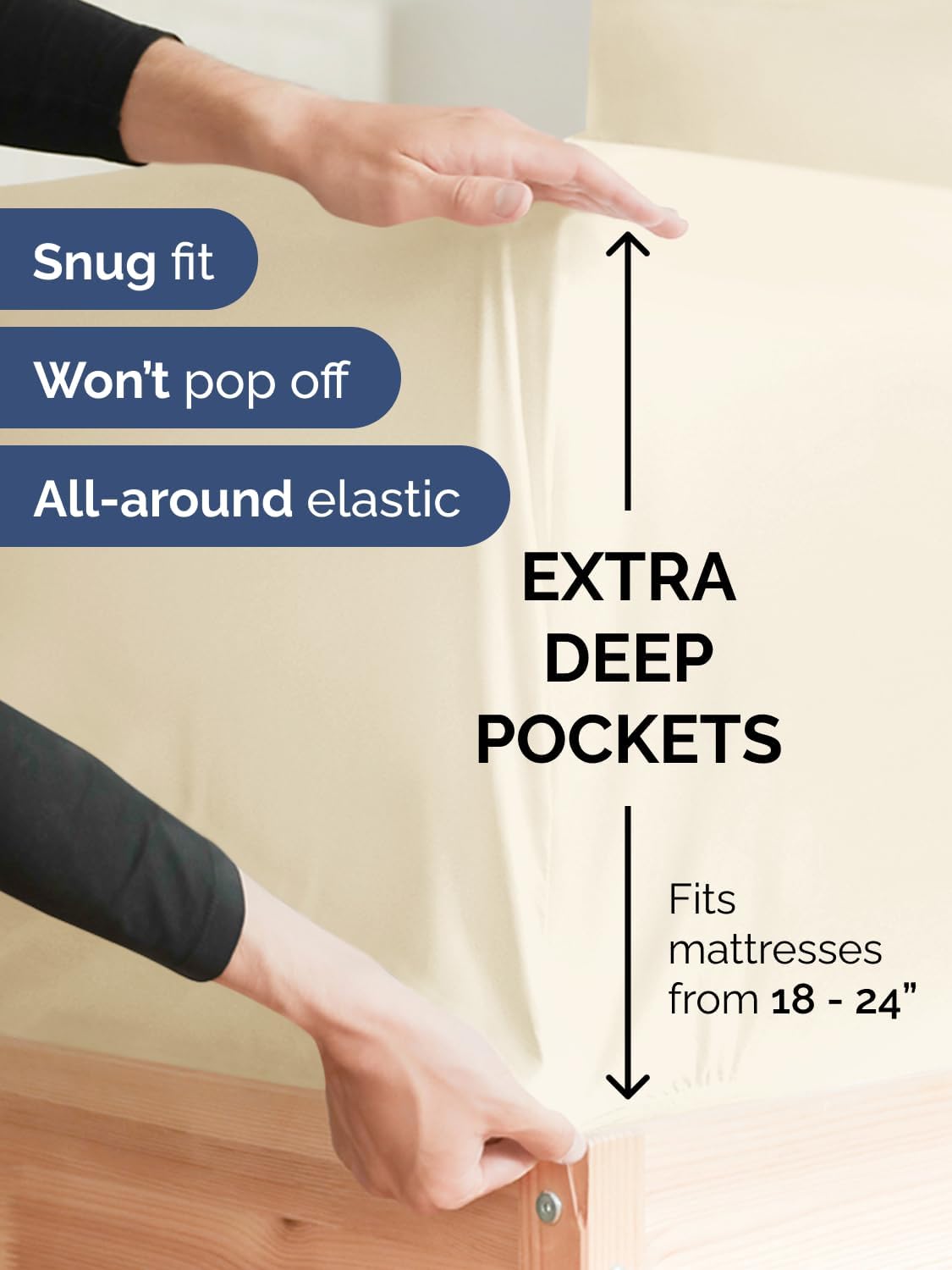 Skiennix Extra Deep Split King Sheet Set | 7-Piece Breathable Cooling Bedding - Soft, Wrinkle-Free Off White