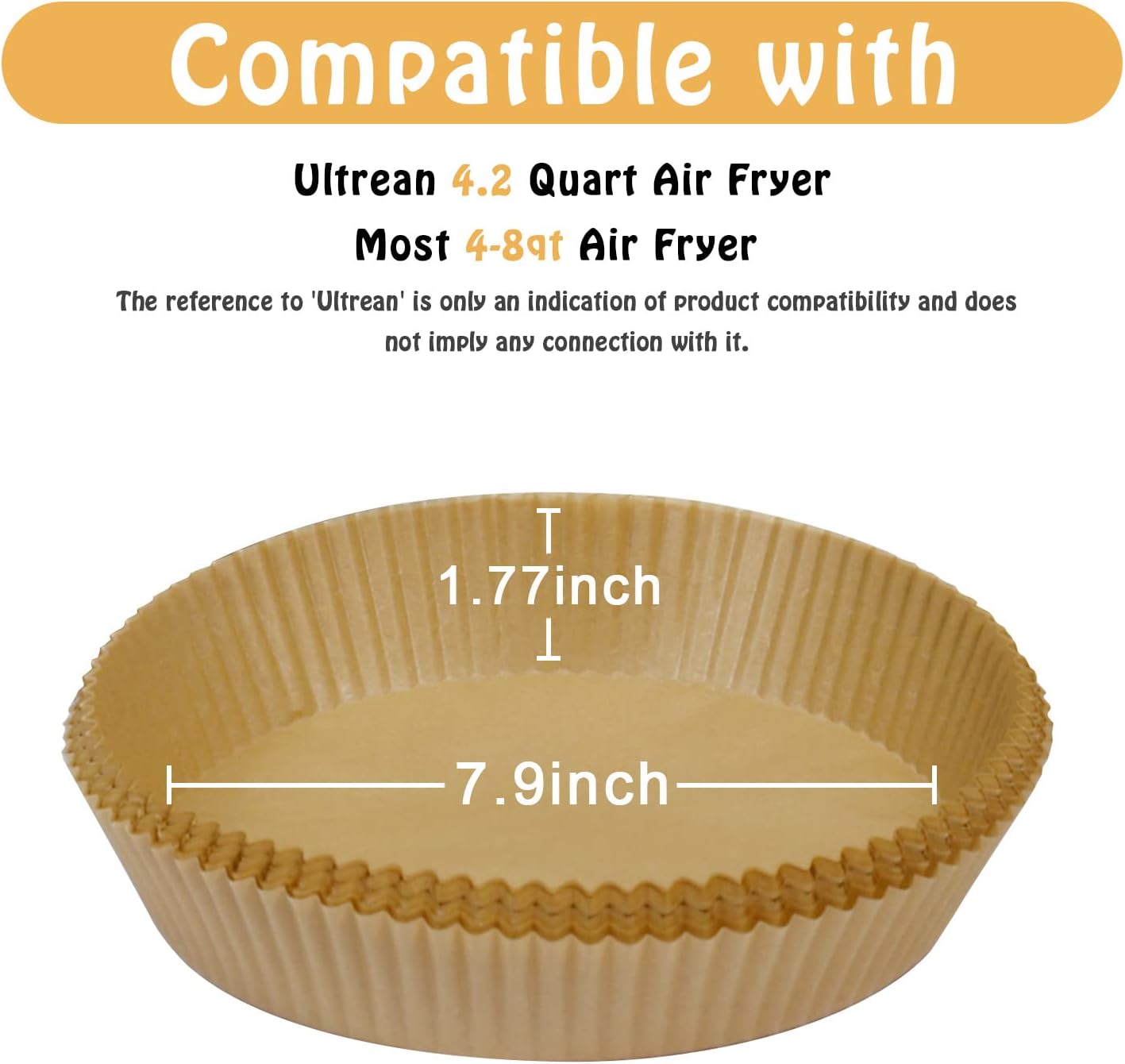 Air Fryer Liners | 100 Pcs Non-Stick Parchment Paper for 4-7 QT Air Fryers - 7.9 Inch Round