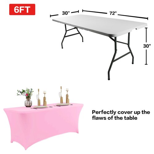 IVAPUPU 8FT Table Cloth for Rectangular Fitted Events Stretch Pink Table Covers Washable Cover Spandex Tablecloth Protector for Party, Wedding, Cocktail, Banquet, Festival