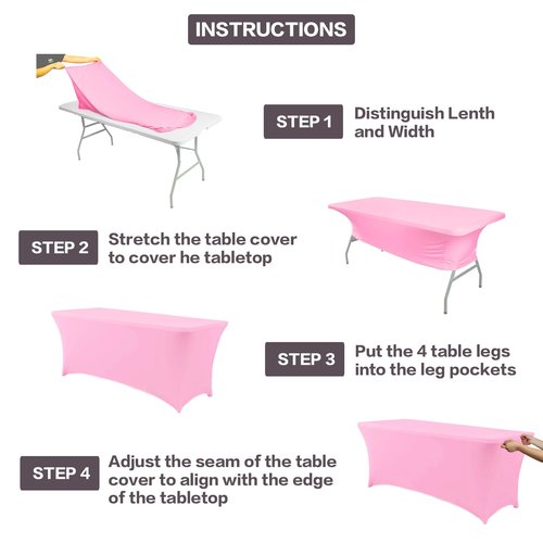 IVAPUPU 8FT Table Cloth for Rectangular Fitted Events Stretch Pink Table Covers Washable Cover Spandex Tablecloth Protector for Party, Wedding, Cocktail, Banquet, Festival
