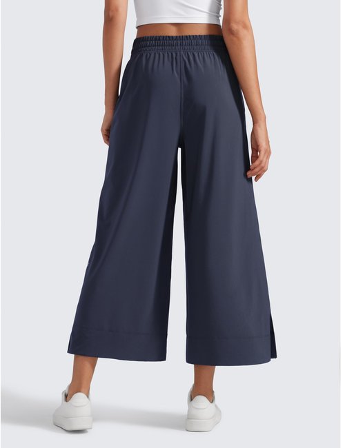 CRZ YOGA Lightweight Wide Leg Cropped Pants for Women 25" - Casual Travel Work Sweatpants Summer Navy Medium