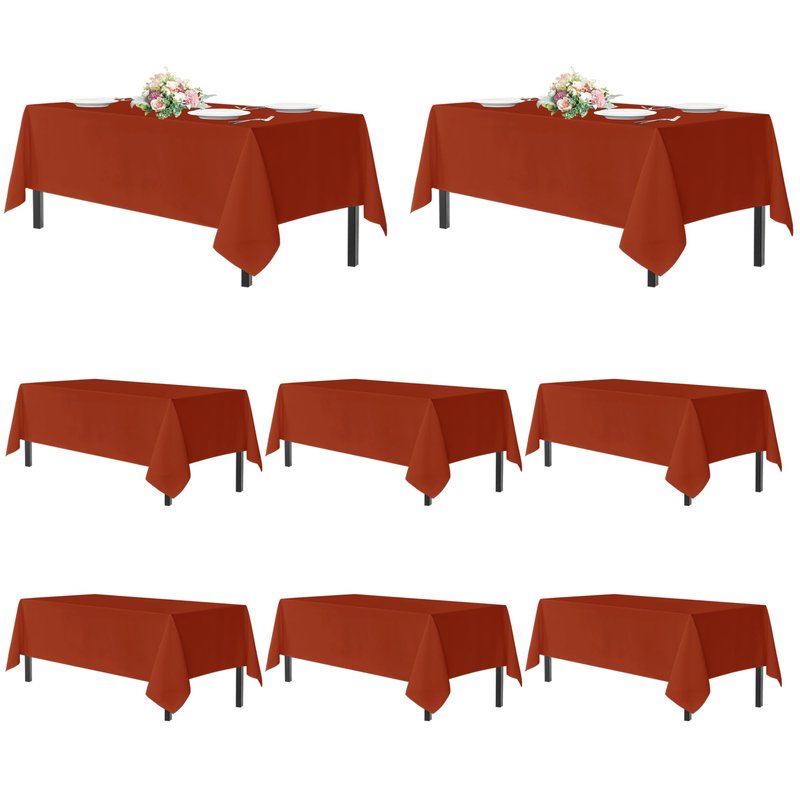 sancua Thanksgiving Tablecloths for 6 Foot Rectangle Tables, 8 Pack Burnt Orange - Washable Polyester Fabric Fall Table Cloth for Holiday Party, Birthday, Banquet Reception, 54x108 Inch Rust