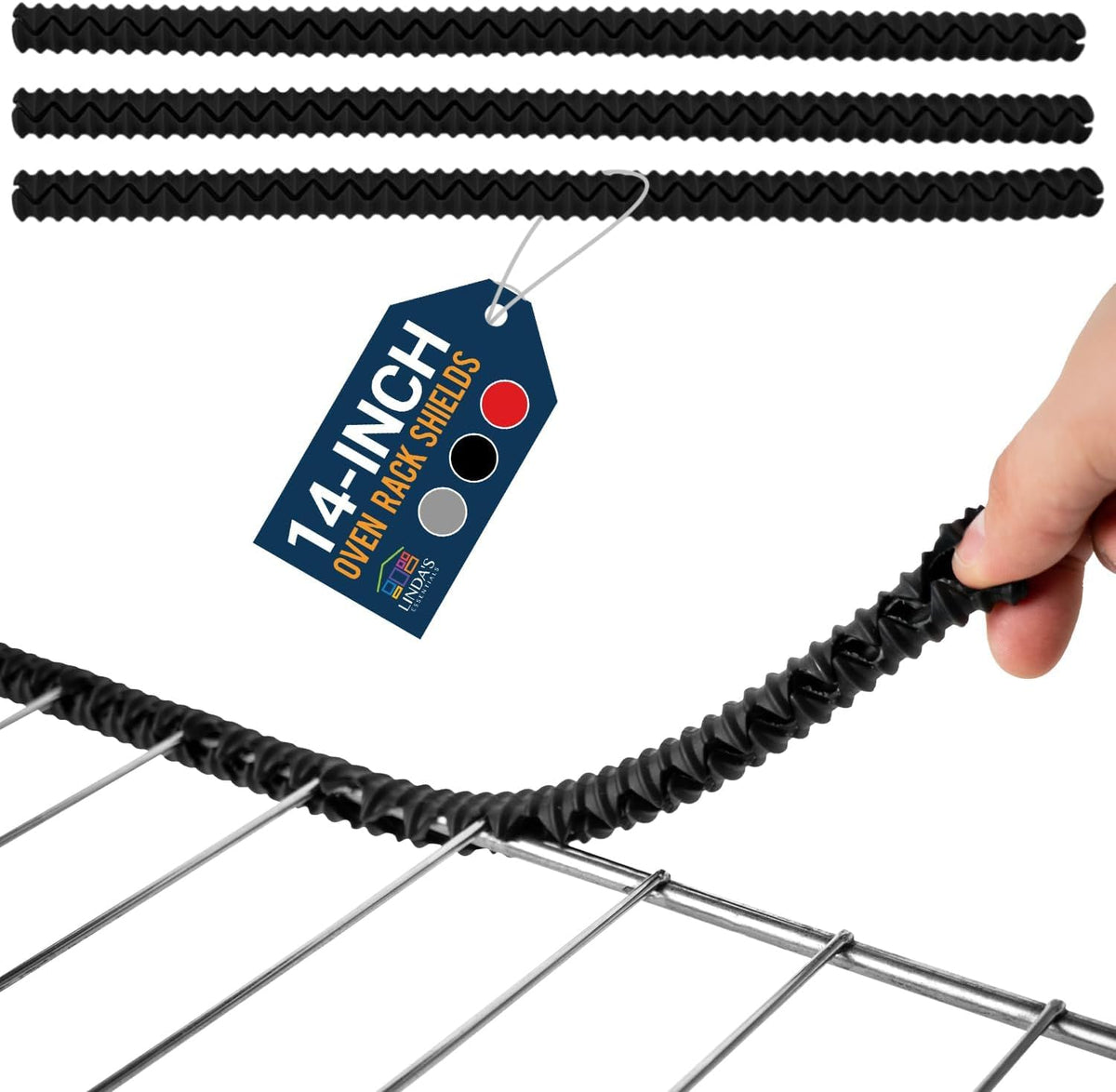 Linda’s Essentials Silicone Oven Guards - Heat-Resistant Rack Protectors | 3 Pack, 14 Inches Long (Black)