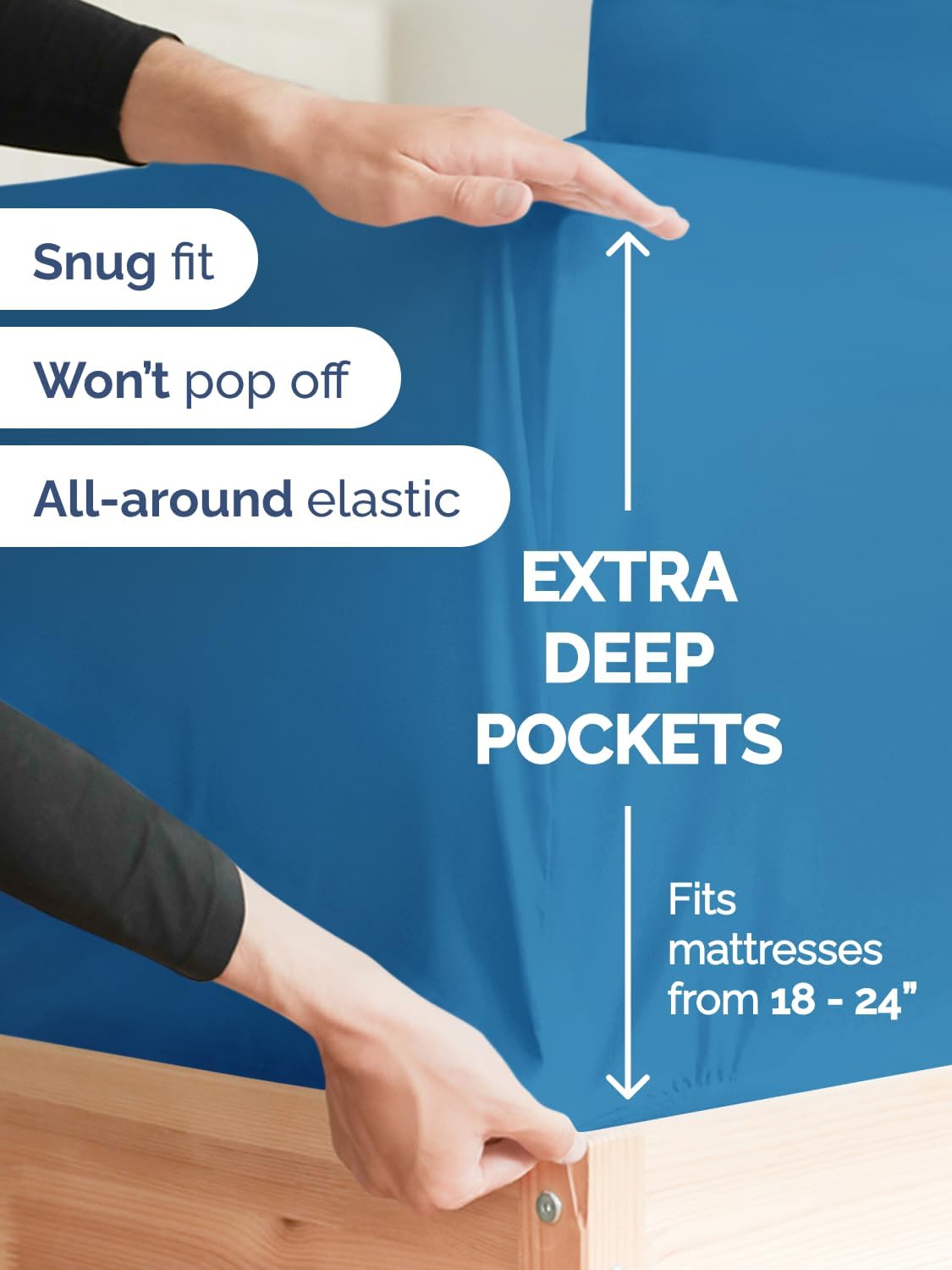 Skiennix Extra Deep Full Sheet Set | 6-Piece Breathable Cooling Bedding - Soft, Wrinkle-Free Denim Blue