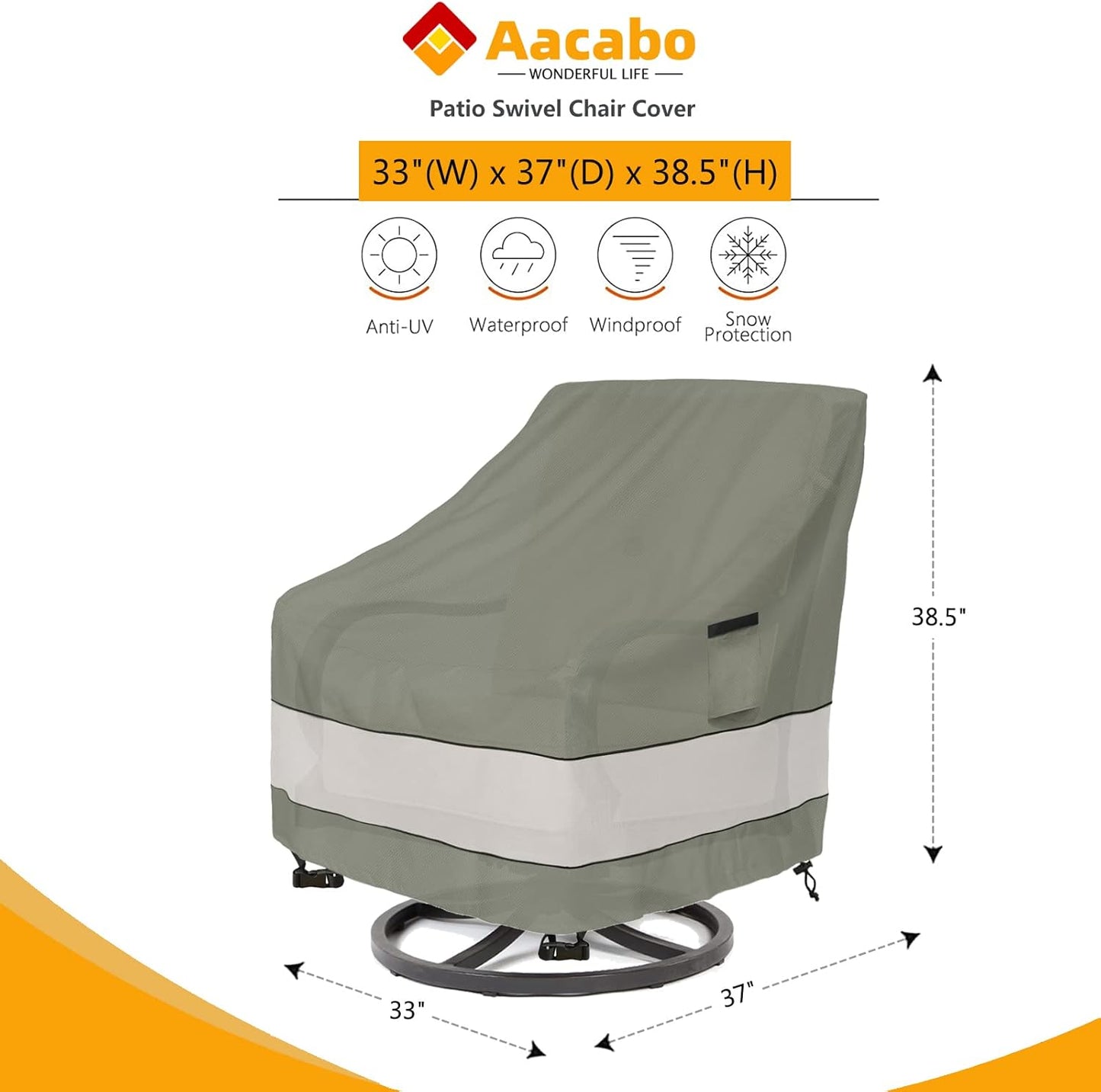 Patio Chair Covers - Waterproof Outdoor Furniture Protection | 33W x 37D x 38H Inches - Grayish Green (2 Pack)