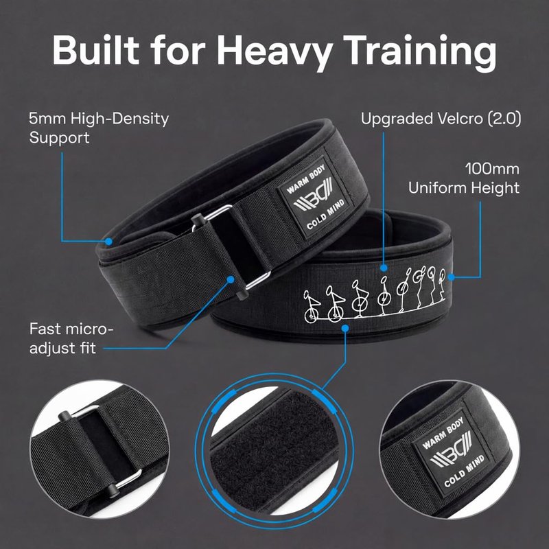 WARM BODY COLD MIND 4" Weight Lifting Belt 2.0 - Perfect for Olympic Weightlifting, Squats, Deadlift, Powerlifting - Gym Back Support for Men and Women (Medium, Black 5mm)