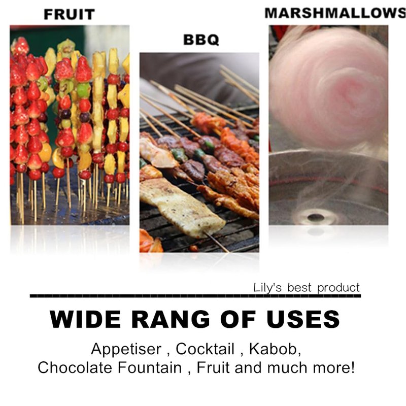 6" Natural Bamboo Skewers for BBQ，Appetiser，Fruit，Cocktail，Kabob，Chocolate Fountain，Grilling，Barbecue，Kitchen，Crafting and Party. Φ=4mm, More Size Choices 8"/10"/12"/14"/16"/17.5"/30"/36"(200 PCS)