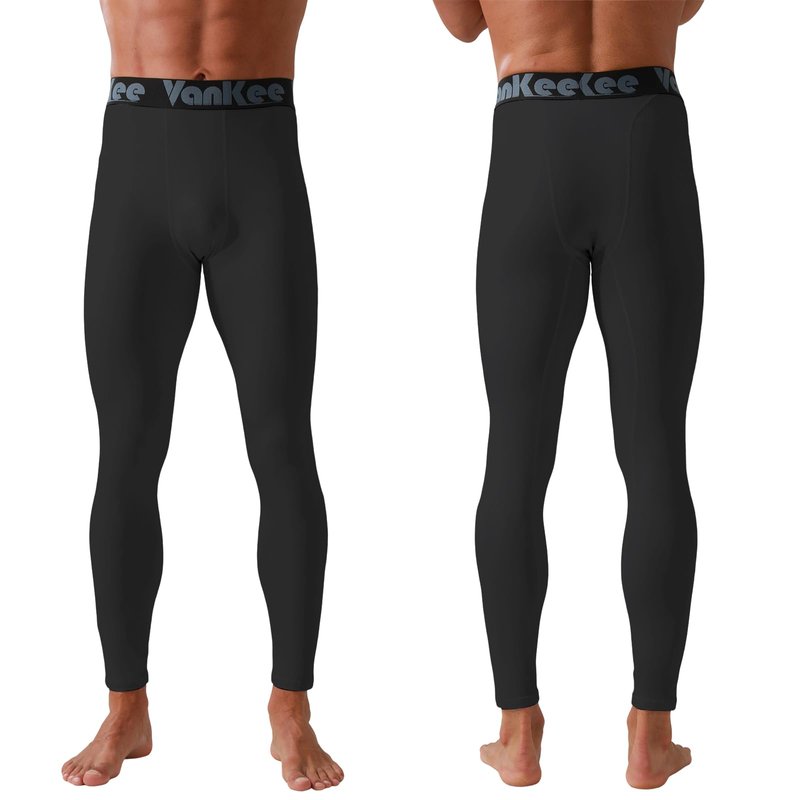 VanKee Men’s Thermal Compression Pants Fleece Lined Sport Tights Base Layer Bottoms Athletic Leggings for Cold Weather Men's Winter Gear for Skiing Sports Running Cycling Basketball Black