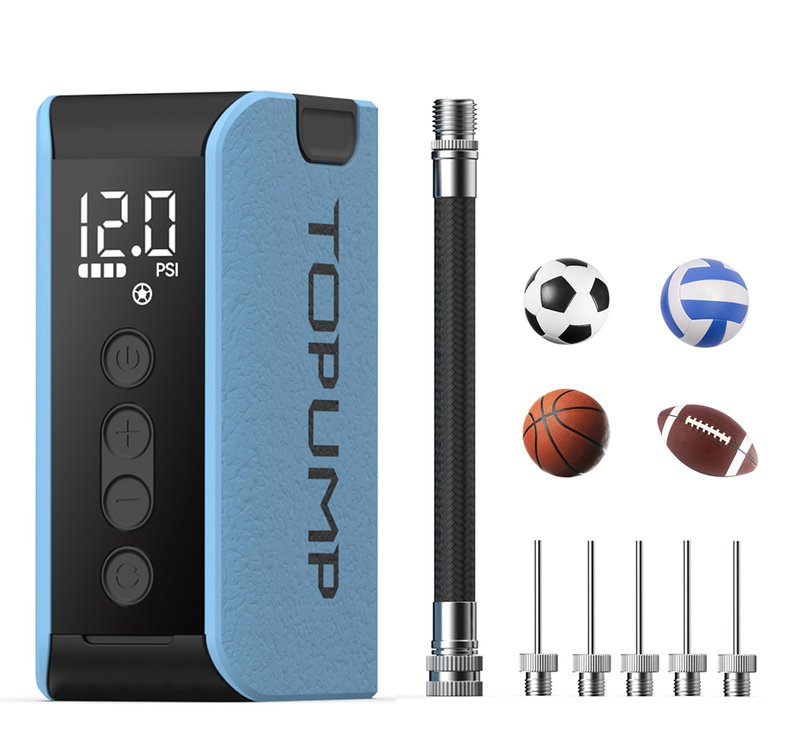 TOPUMP Electric Ball Pump with Inflation & Deflation, Portable Rechargeable Ball Pump with Pressure Gauge (Max 20PSI), Suitable for Basketball, Soccer, Volleyball and Rugby
