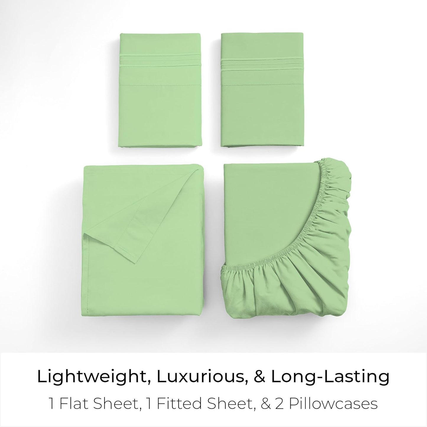Mellanni King Sheets Set - 4 PC Hotel Luxury Bedding - Extra Soft, Cooling, Wrinkle Resistant (King, Pistachio)