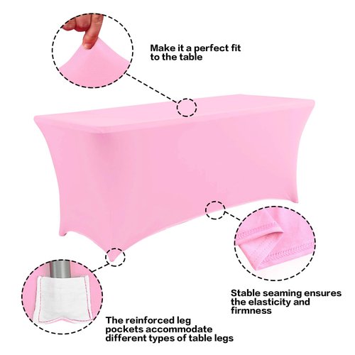 IVAPUPU 8FT Table Cloth for Rectangular Fitted Events Stretch Pink Table Covers Washable Cover Spandex Tablecloth Protector for Party, Wedding, Cocktail, Banquet, Festival