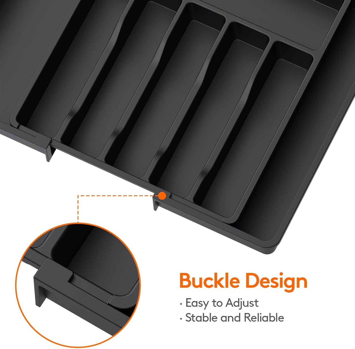 Lifewit Drawer Organizer Set - Expandable Plastic Storage for Silverware & Cooking Utensils | BPA-Free, Black