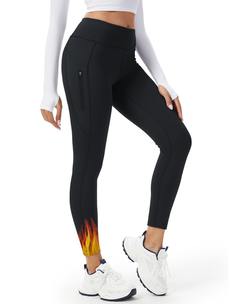 Tallemon Tall Womens 34" Tall Inseam Fleece Lined Leggings Thermal Yoga Pants 3 Pockets Winter Warm Underwear Bottoms, Black, M