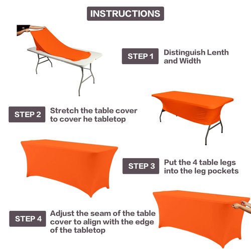 IVAPUPU 2 Pack 6FT Table Cloth for Rectangular Fitted Events Stretch Orange Table Covers Washable Spandex Tablecloth Protector for Party, Wedding, Cocktail, Banquet, Festival
