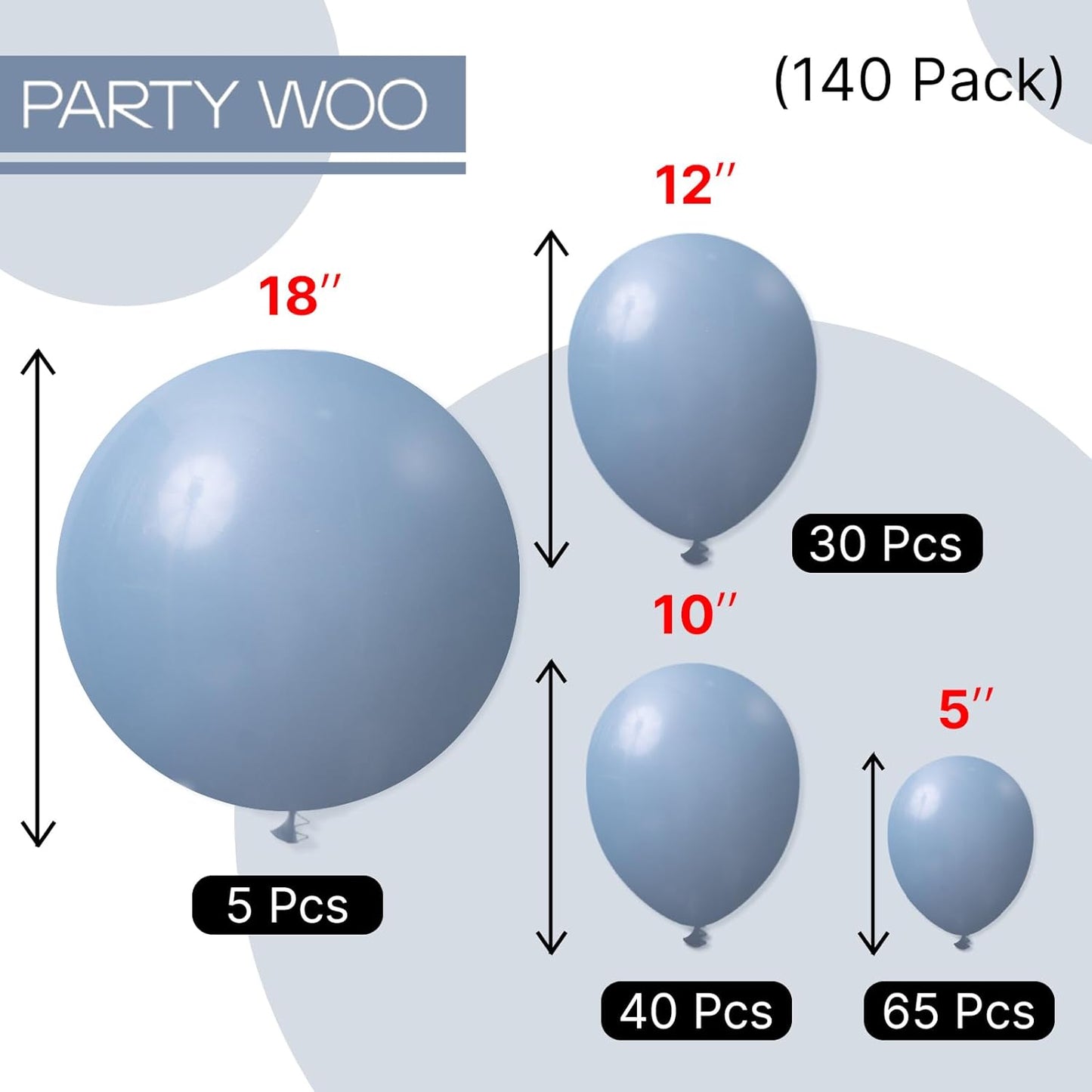 PartyWoo Dusty Blue Balloons - 140-Piece Slate Blue Boho Balloon Arch Kit for Baby Showers & Graduations