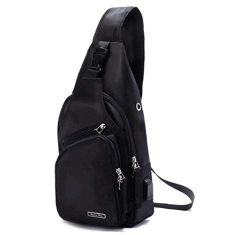 Seoky Rop Men Women Sling Backpack Nylon Water Resistant Shoulder Chest Crossbody Sling Bag with USB Charging Port Black