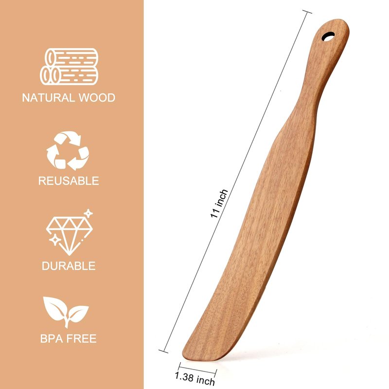Skinny Wooden Spurtle for Sourdough Bread Baking Supplies Essentials Sourdough Starter Whisk Stirring Spoon Teak Wood Spatula for Cooking Utensils Spurtles Kitchen Tools Mixing Jar Spatulas Scraper