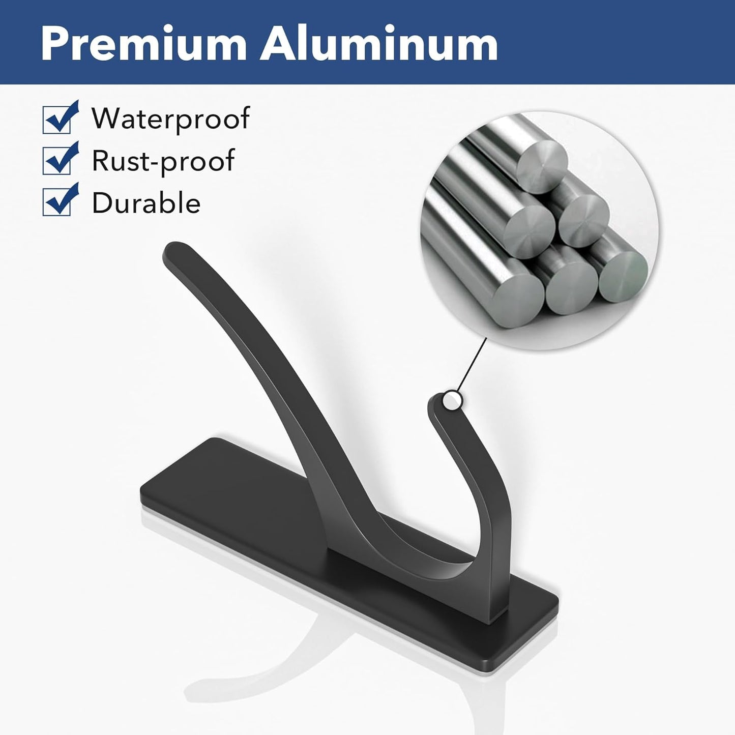 Pickpiff 10 Pack Matt Black Self-Adhesive Coat Hooks - 13LB Extra Strong Metal Hangers for Bathroom, Kitchen, and More