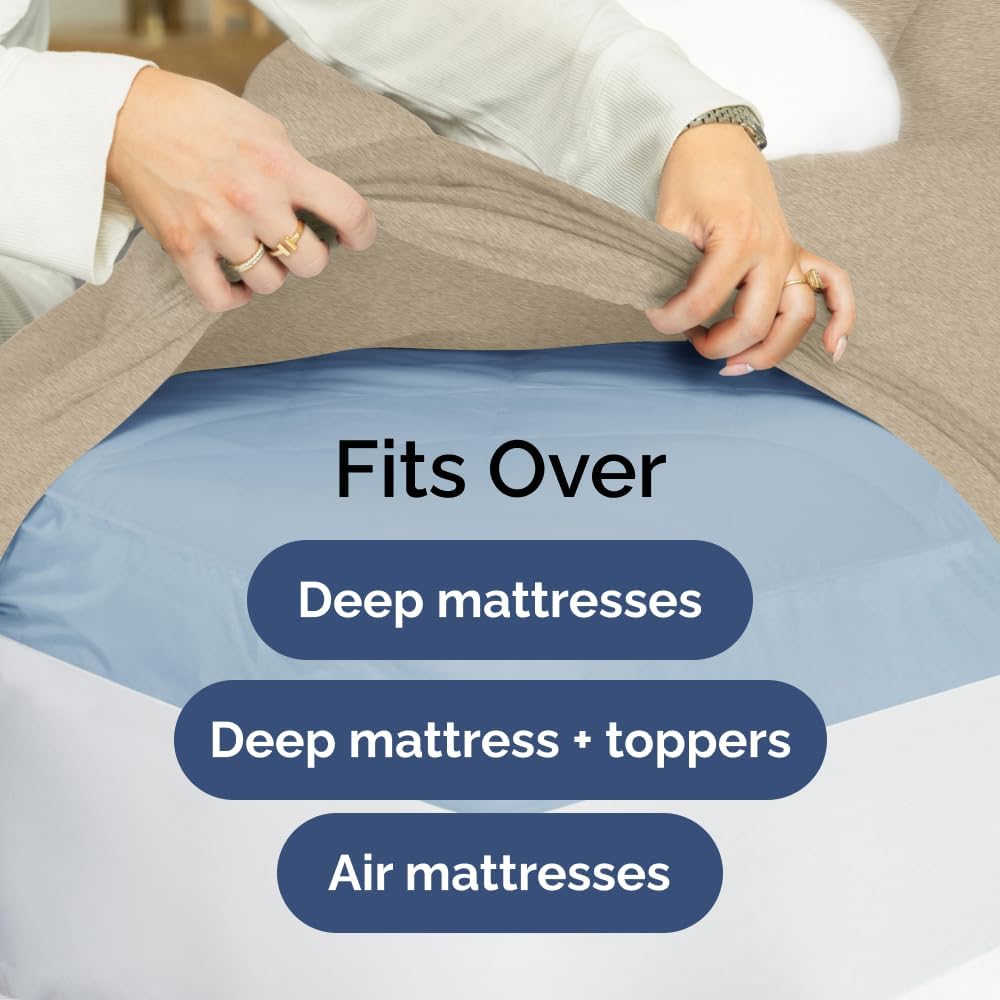 Skiennix Extra Deep Full Sheet Set - 6 Piece Breathable Cooling Bedding - Soft Wrinkle-Free Heathered Beige