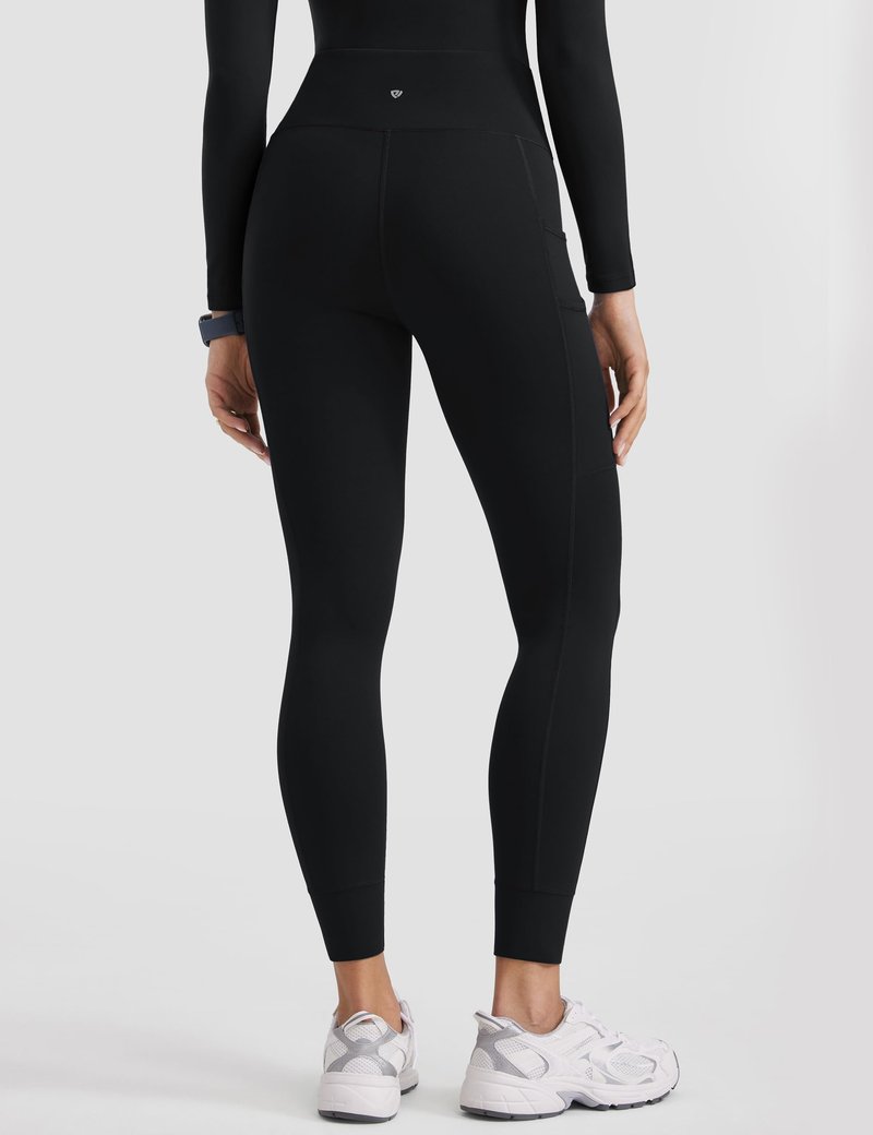 POPVIOLET Womens High Waisted Scrub Leggings 25" - 5 Pockets Drawstring Yoga Scrub Pants Medical Bottoms Stretch Soft Black Small