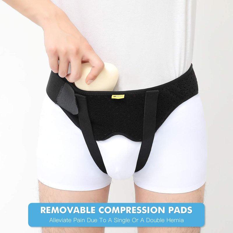 Tenbon Inguinal Hernia Belt for Men & Women - Adjustable Bilateral/Double Inguinal, Groin Hernia Support Truss for Pre & Post Surgery with 2 Removable Pads, Breathable & Discreet Wear Under Clothes (Medium)