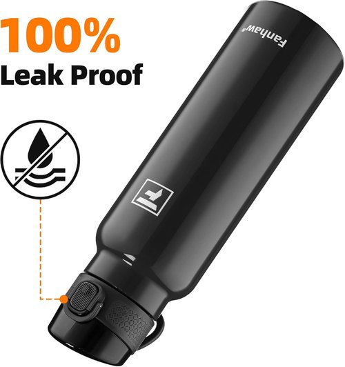 Fanhaw Daylite Series 24 oz Insulated Stainless Steel Water Bottle - Leakproof Design, Glossy Black