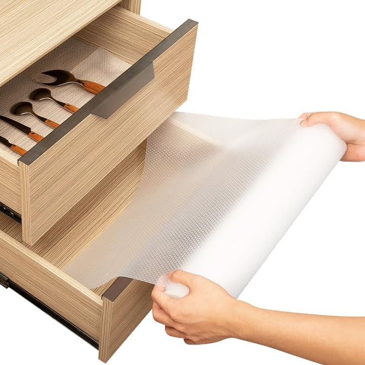 Linda's Essentials Non-Adhesive Shelf Liner - Non-Slip, Easy Clean Kitchen Cabinet Protector | 12 x 120 Inches