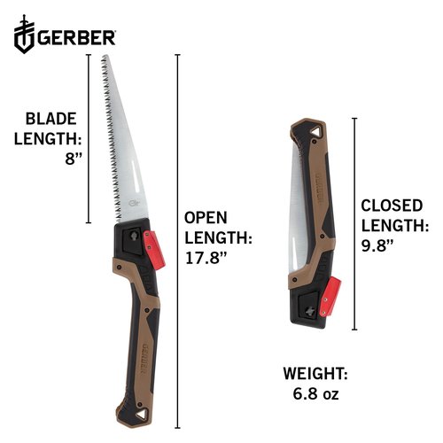 Gerber Gear Bushcraft Saw - Portable Camping Saw for Cutting Wood - Versatile Outdoor Tool w/Ergonomic Handle - 2-Position Blade - Chrome-Plated