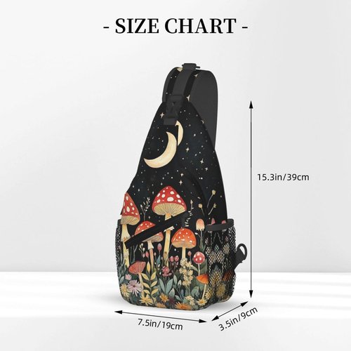 IRIHISKY Sling Bag for Men Women Mushrooms Moon Forest Crossbody Backpack Casual Hiking Daypack for Travel Sport Running Chest Bag