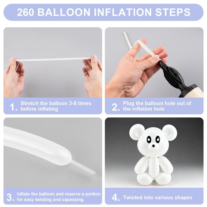 260 Balloons 100 PCS White - Premium Long Skinny Latex Balloons for Animal Twisting, Beginners, Weddings & Birthdays Party Decorations