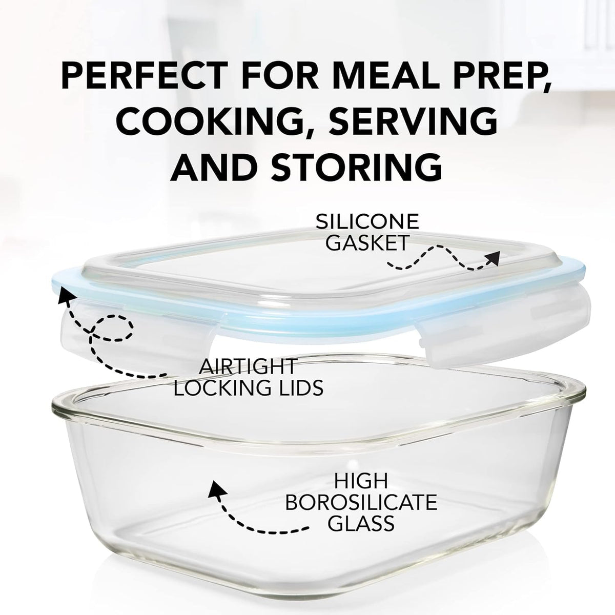Razab 30 Oz Glass Meal Prep Containers - 16 Pc Set | Airtight, Leak-Proof, BPA-Free, Oven & Dishwasher Safe