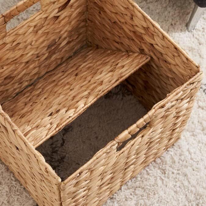 M4DECOR Water Hyacinth Storage Baskets - Woven Wicker Baskets for Home Organization | 12x12in, Natural (6 Packs)