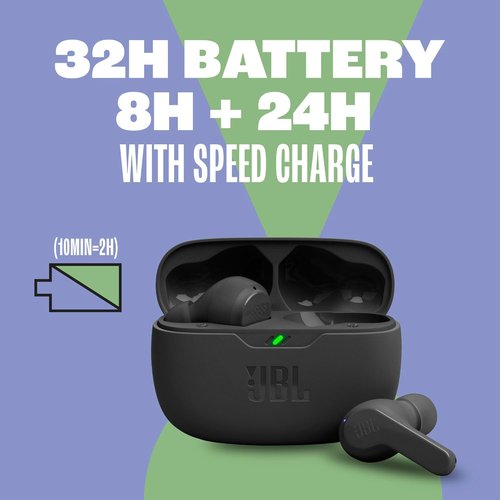 JBL Vibe Beam - True Wireless Earbuds with Deep Bass Sound & VoiceAware | 32-Hour Battery Life, Black