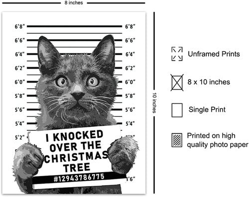 Cat Christmas Tree | Cute Holiday Wall Art Poster for Cat Lovers | Humorous 8x10 Unframed Decor