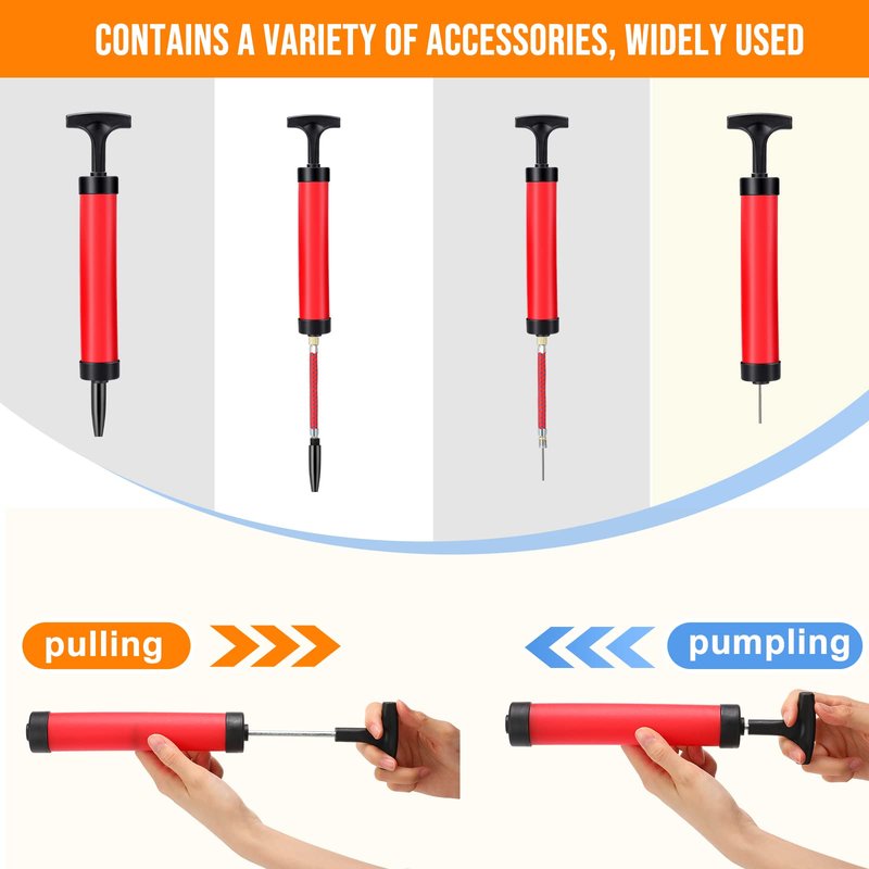50 Set Ball Pump Kit Portable Hand Air Ball Pump for Sports Balls Inflator with Needle Extension Hose Soccer Pump for Football Basketball Volleyball Water Balloon Christmas Child Shoeboxes, Red
