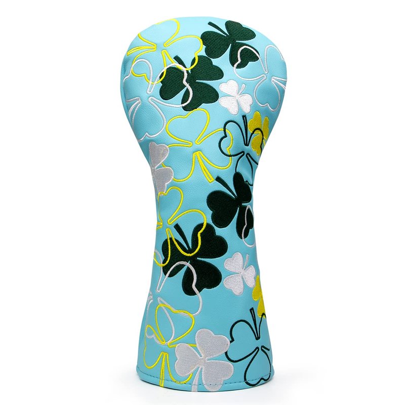 Lucky Shamrock Golf Fairway Wood Head Cover, White Leather Golf Club Covers for Woods, Rotatable #3 4 5 7 X Fairway Headcover for Women/Men Golfer
