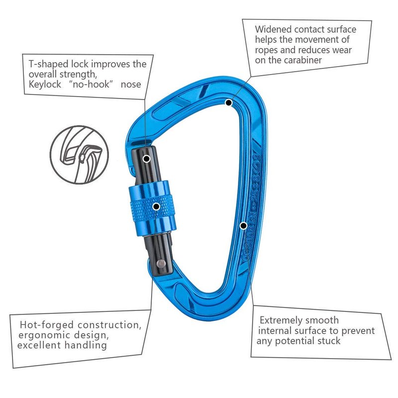 Kailas Locking Climbing Carabiners Rock Clips Heavy Duty Steel UIAA Certified 25KN Screw Gate D Shape for Rappelling and Mountaineering