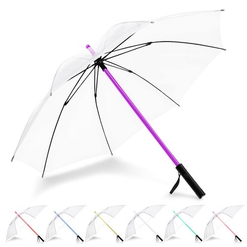 BESTKEE Lightsaber Umbrella LED Light up Golf Umbrellas with 7 Color Changing On The Shaft/Built in Torch at Bottom,Birthday/Christmas Gifts for Men/Women/Kids(Transparent)
