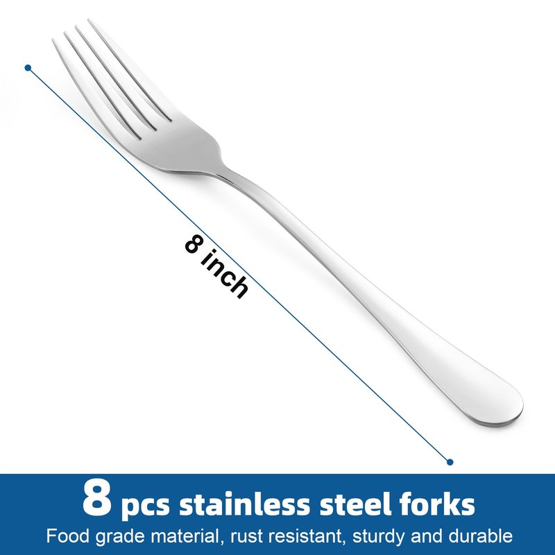 12 Piece Dinner Forks Set, Food-Grade Stainless Steel Forks Silverware, Cutlery Forks, Dessert Forks, Metal Forks for Home, Kitchen or Restaurant, Mirror Polished, Dishwasher Safe - 8 Inch