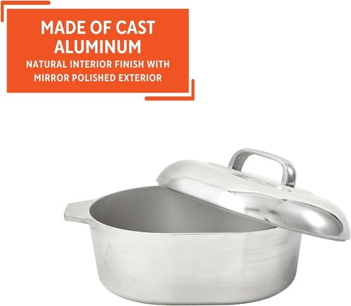 IMUSA USA Heavy Duty Cajun Oval Aluminum Roaster - 15-Inch Size | Durable Silver Finish