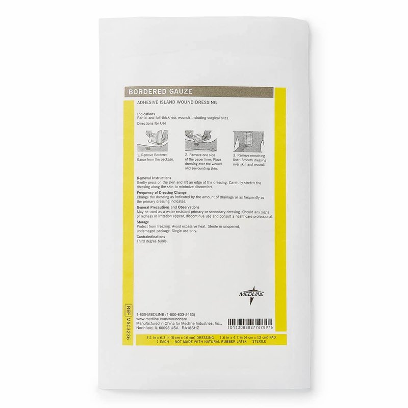 Medline Sterile Bordered Gauze, 3" x 6" with 1.5" x 4" Pad (Pack of 15)