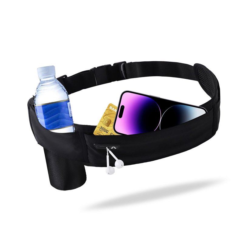 Running Hydration Belt with Water Bottle Holder, Phone Storage, Black