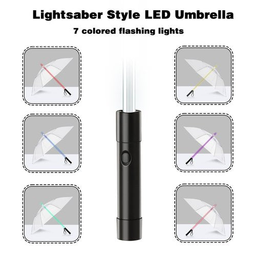 BESTKEE Lightsaber Umbrella LED Light up Golf Umbrellas with 7 Color Changing On The Shaft/Built in Torch at Bottom,Birthday/Christmas Gifts for Men/Women/Kids(Transparent)