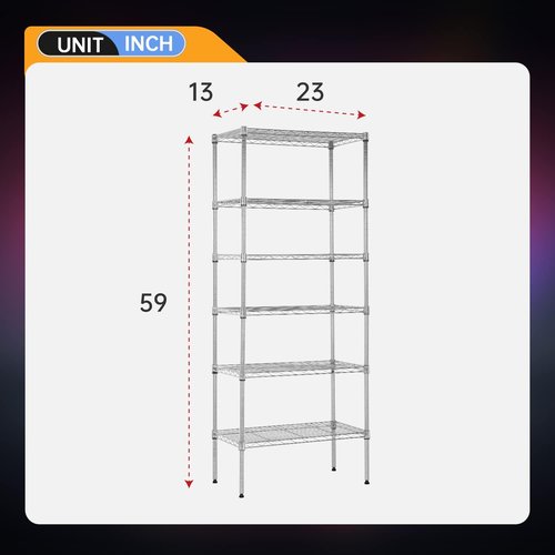BestOffice Adjustable Wire Shelving Unit - Heavy Duty Storage Shelves for Small Spaces | Chrome, 13" D x 23" W x 59" H