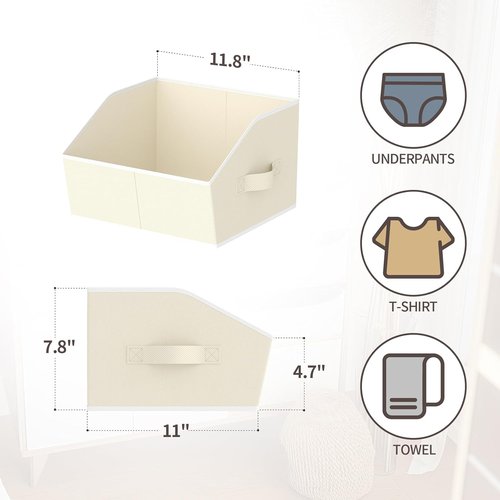 Homsorout Storage Bins - Small Trapezoid Closet Organizer Baskets with Handles | 6 Pack, Beige