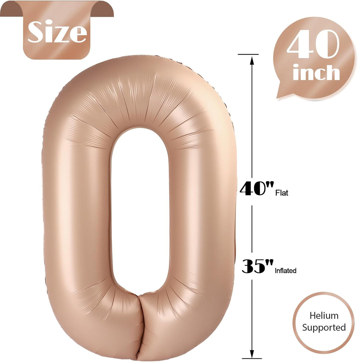 Light Brown Number Balloon - 40 Inch Tan 0 Balloon | Beige Birthday Decorations for All Ages