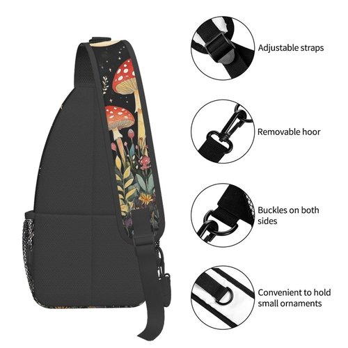 IRIHISKY Sling Bag for Men Women Mushrooms Moon Forest Crossbody Backpack Casual Hiking Daypack for Travel Sport Running Chest Bag