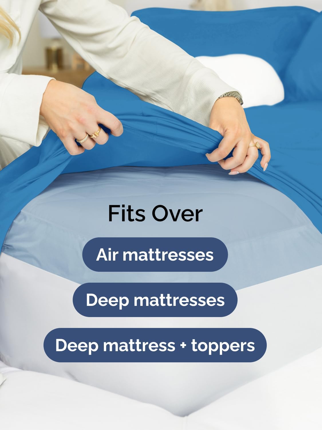 Skiennix Extra Deep Full Sheet Set | 6-Piece Breathable Cooling Bedding - Soft, Wrinkle-Free Denim Blue