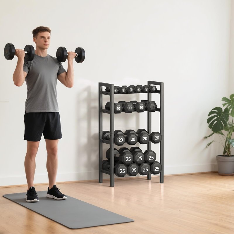 4 Tier Dumbbell Rack,Adjustable Weight Rack for Home Gym,Heavy Duty Weight Stand,800LBS Capacity Kettlebells Storage,Workout Equipment Organizer (Rack Only)